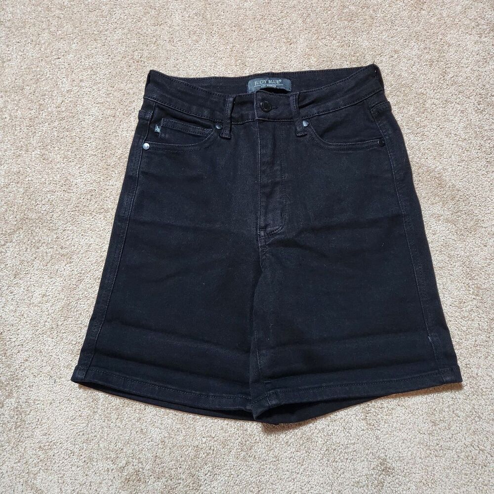 Judy Blue Women S Black Denim Stretch Casual Mid-Rise 6" Inseam Jean Shorts